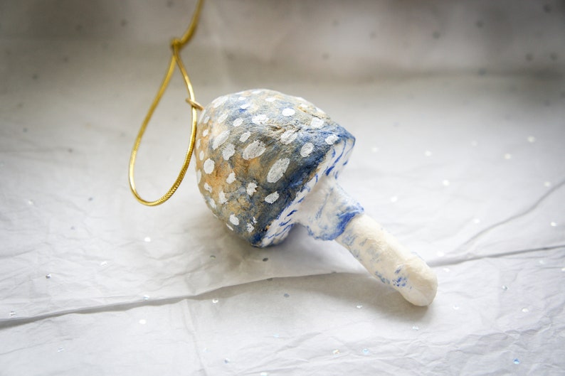 Gold And Blue Mushroom Sculpture, Mushroom Tree Decoration image 1