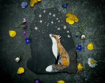 Slate Original Painting "Star Gazing Fox"