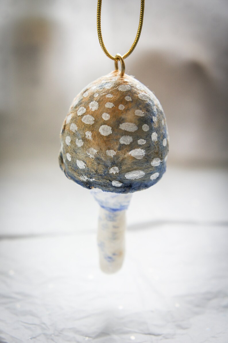 Gold And Blue Mushroom Sculpture, Mushroom Tree Decoration image 2