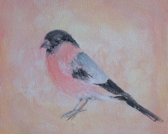 Bullfinch Painting, Art For Wildlife Lovers, Original Painting On Canvas
