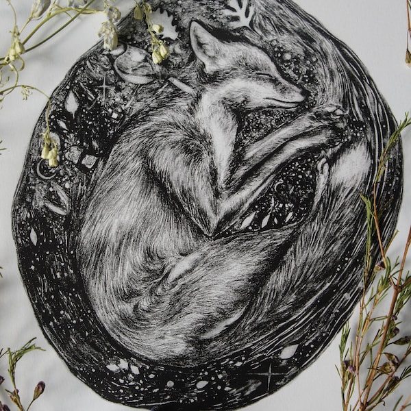 Fox Art Print Dreaming In The Earth A4 Size