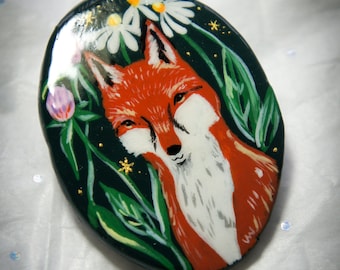 Peinture originale renard, broche