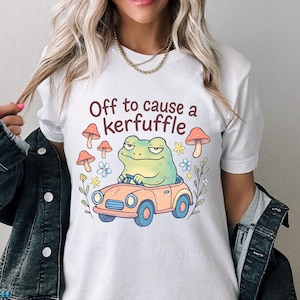 Off to Cause a Kerfuffle Frog Shirt, Funny Weirdcore Meme Tee for Adults, Aesthetic Graphic T-Shirt Men Women