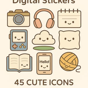 Daily Life Digital Stickers | Cute Kawaii Icons for Goodnotes | 45 PNG Files | Everyday Life Stickers for Digital Planner