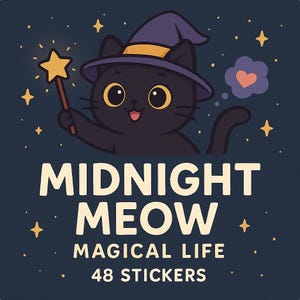 Black Cat Magic Stickers – 48 Mystical Digital Planner Stickers | GoodNotes, Witchy Aesthetic, Moon Phase, Portal Spellbook