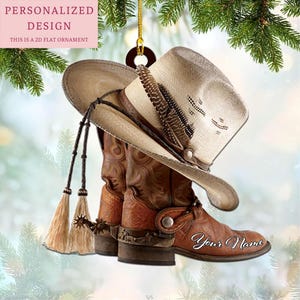 Cowboy Hat And Booth Custom Ornament, Personalized Cowboy Costume Christmas Ornament, Cowboy Tree Hanging Ornament, Gift For Cowgirl Cowboy
