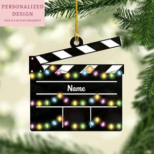 Personalized Film Clapboard Ornament, Film Clapper Ornament, Clapboard Christmas Ornament, Movie Lover Gift, Film Clapboard Flat Ornament