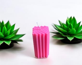 Vibrant Pink Geometric Candle - Rose Scented - Handcrafted - Premium 100% Natural Palm Wax - Home Decor - Aromatherapy - Gift Idea