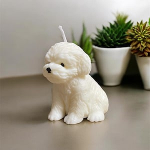 Adorable 3D White Fluffy Puppy Candle - Scented - Handcrafted - Premium 100% Natural Palm Wax - Home Decor - Aromatherapy - Gift Idea