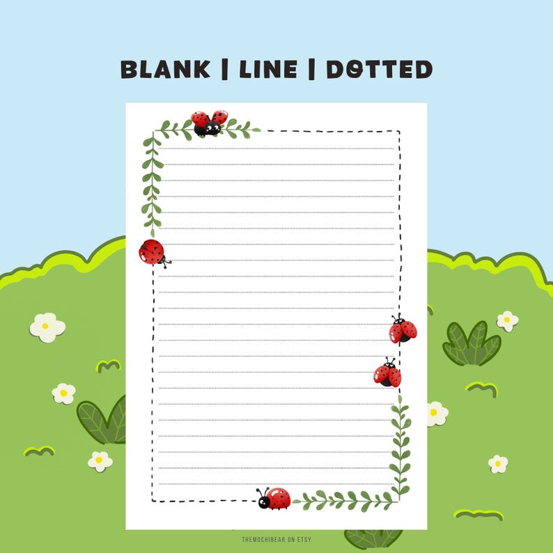 Ladybug Note Paper Ladybug Printable Notepad | A4 A5 Letter Paper | Lined Dotted Blank ...