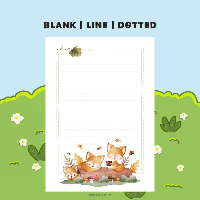 Letter Notepad Sheet.pdf Printable Notepad Letter Paper | Kawaii Fox Woodland Notes | Lined ...