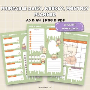 Printable Daily, Weekly & Monthly Planner | Kawaii Bear Halloween Theme | A4, A5