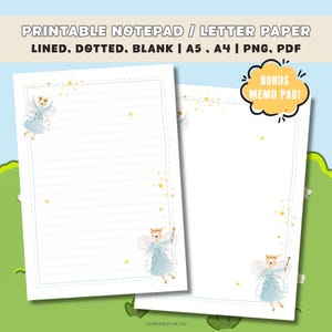 Fairy Printable Notepad | A4 A5 Letter Paper | Lined Dotted Blank | Magic Star Writing Paper | Kawaii Fantasy PNG PDF