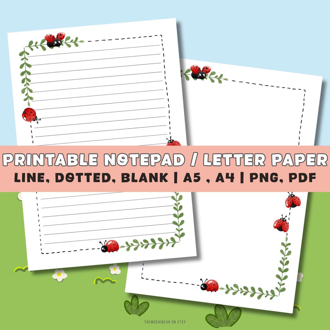 Letter Notepad Sheet.pdf Ladybug Printable Notepad | A4 A5 Letter Paper | Lined Dotted Blank ...