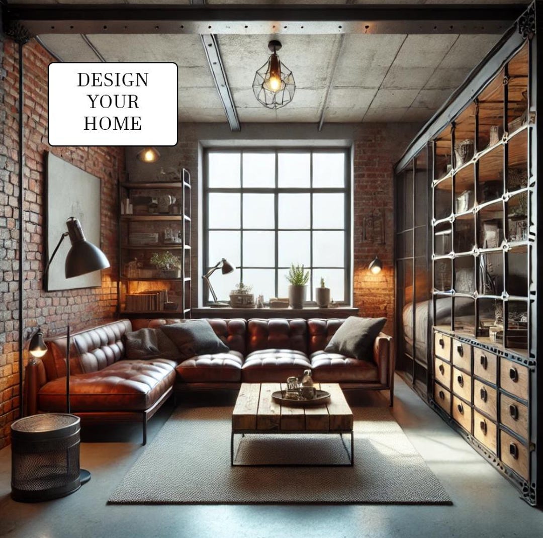 Industrial Living Room Design Template: DIY Interior Styling (digital ...