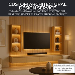 Custom Modern TV Wall Unit Design | Bespoke Living Room Layout & Digital Plans