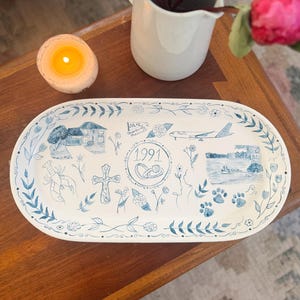 Mini hitos: plato decorativo de cerámica personalizado pintado a mano: historia de amor, aniversario, cronología, mapa de boda