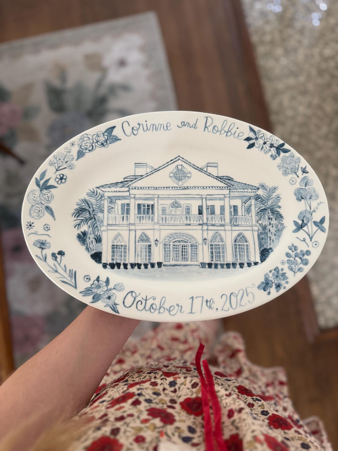 building - decorative custom hand painted ceramic plate - venue, home, architecture painting