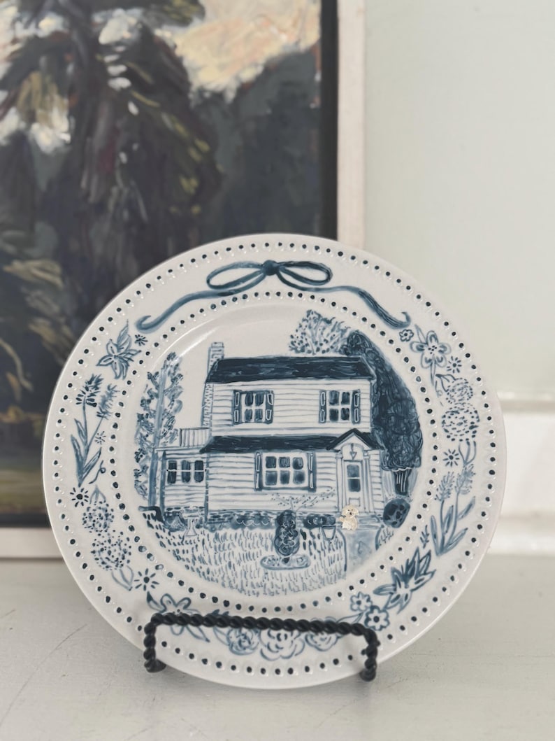 custom hand painted ceramic dish / plate - venue, building, home painting