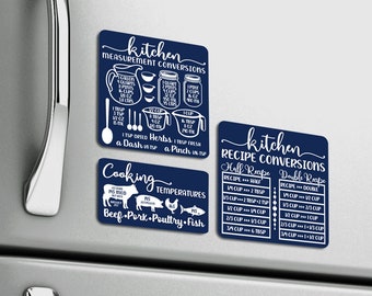 Refrigerator Magnet ~ Kitchen Measurement & Recipe Conversions ~ Cooking Temperatures ~ Baking Equivalents ~ Cooking Cheat Sheet 4" (navy)