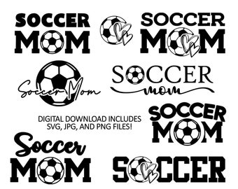 Soccer Mom SVG PNG JPG Design Bundle, Cut Files, Shirt Iron-on, Sublimation, Vinyl Decal, Soccer player, team, Ball, Heart, Car Bottle Decal