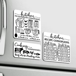 CLEARANCE!  3 Refrigerator Magnet Bundle ~ Kitchen Measurement & Recipe Conversions ~ Cooking Temperatures ~ Baking ~ Cooking Cheat Sheet 4&quot;