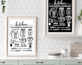 Farmhouse Printable Wall Art Kitchen Measurement Conversions Chart - JPG & SVG - Cooking Equivalents | Baking Cheat Sheet | Digital Download