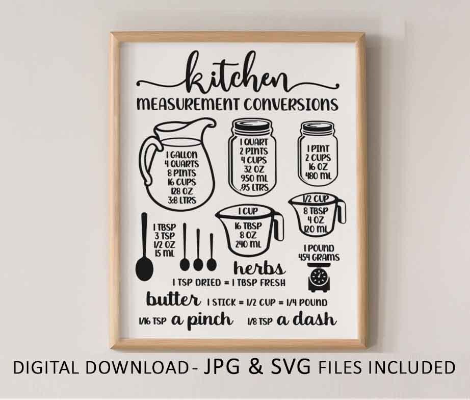 Measurement Cheat Sheet Svg Files, Conversion Chart Svg, Measuring Cup Svg,  Cutting Board Svg, Kitchen Cut Files, Kitchen Art, Vinyl Designs (Download  Now) - Et…