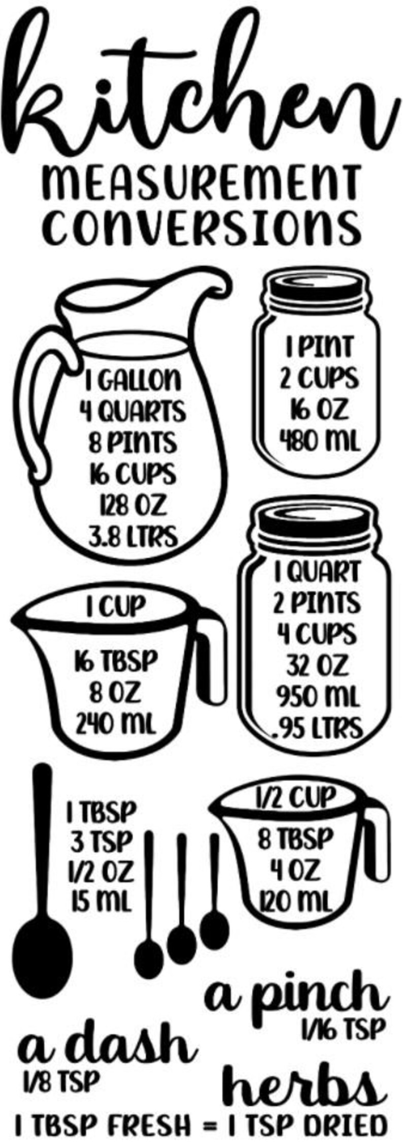 Kitchen Measurements Vinyl Decal Baking Measurement Etsy