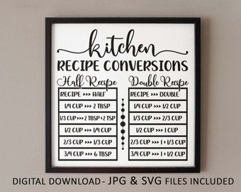 Farmhouse Printable Wall Art Kitchen Recipe Conversions Chart - JPG & SVG - Cooking Equivalents | Baking Cheat Sheet | Digital Download