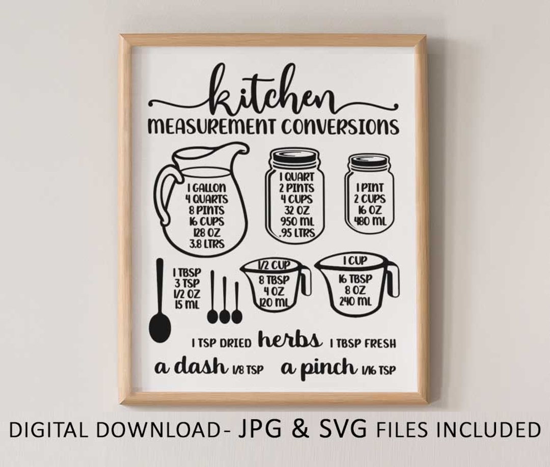 Farmhouse Printable Wall Art Kitchen Measurement Conversions Chart JPG ...