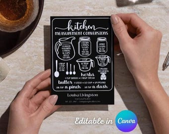 Tarjeta de marketing - Plantilla de Canva para conversiones de medidas de cocina - Agente inmobiliario, agente de seguros; descarga instantánea, descarga digital personalizable