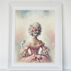 Rococo Baroque Pastel Printable Wall Art, Pink Room Wall Decor, 18th Century Portrait of a Woman Print, Trendy Dopamine Digital Download