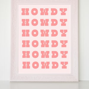 howdy cowgirl poster pink wall art trendy apartment decor, pink cowgirl western decor preppy prints, pink room decor aesthetic pink poster