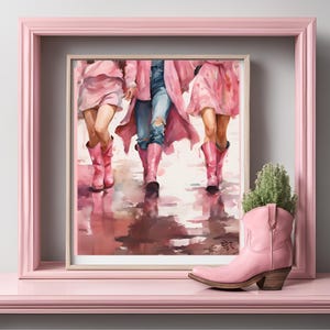 Pink Cowgirl Boots Print, Girly Western Digital Print, Coastal Cowgirl Printable Art, Trendy Cowboy Boots Painting, Teen Girls Room Decor