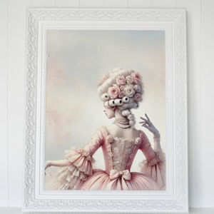 Rococo Baroque Pastel Printable Wall Art, Pink Room Wall Decor, 18th Century Portrait of a Woman Print, Trendy Dopamine Digital Download