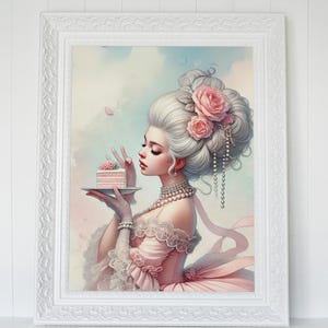 Marie Antoinette with Cake Printable Wall Art, Pink Room Wall Decor, Rococo Baroque Maximalist Print, Trendy Dopamine Digital Download