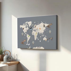 Dekorative Weltkarte Leinwand Kunst für Kinderzimmer, große Wandbehang, klassische Leinwand Kunst, Housewarming Geschenke, Leinwand Wandkunst