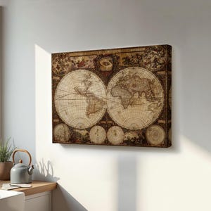 Vintage Retro Weltkarte Malerei, moderne Leinwand Wanddekoration, gerahmte Leinwand Wandkunst, Leinwand Raumdekor, klassische Leinwandkunst