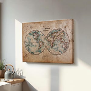 Vintage Retro Weltkarte Gemälde, große Wandbehang, gerahmte Leinwand Wandkunst, moderne Leinwand Wanddekoration, Wohnkultur Leinwand
