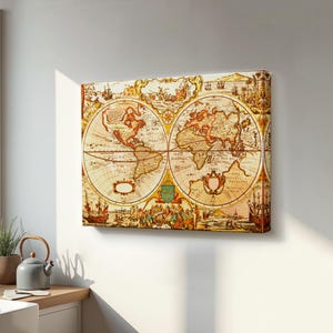 Vintage Retro Weltkarte Malerei, große Wandbehang, moderne Kunst, Leinwanddruck, große Wanddekor, moderne Kunst