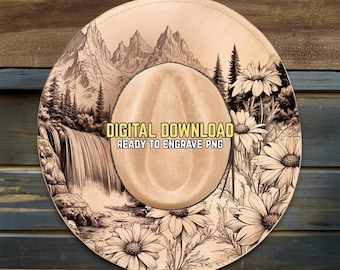 Mountain Landscape Hat Burning Design - Ready To Engrave PNG & PDF - Nature Art - Wide Brim Hat Engraving Template - Digital Download