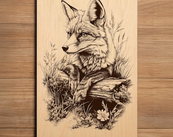 Fox Laser Engraving File - Ready To Engrave PNG - Nature Wildlife Scene - Laser Burn File - Instant Digital Download