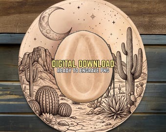 Desert Hat Burning Design - Ready To Engrave PNG - Western - Country - Wide Brim Hat Template - Pyrography Patterns