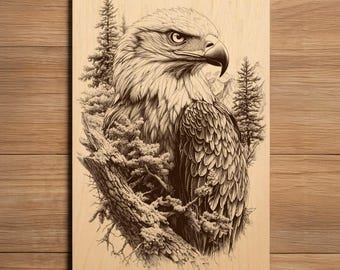Eagle Laser Engraving File - Ready To Engrave PNG - Lone Eagle In Wilderness Scene - Forest Wildlife Art - Laser Burn File