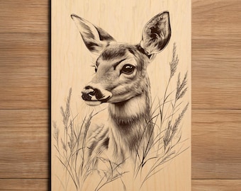 Deer Laser Engraving File - Ready To Engrave PNG - Doe Portrait Scene - Wildlife Nature Design - Hunting Deer Art - Laser Burn File