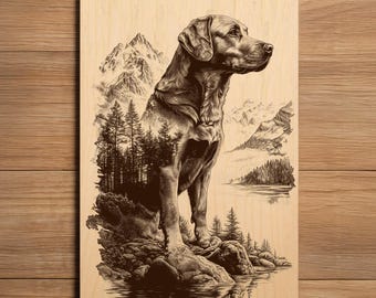 Labrador Laser Engraving File - Ready To Engrave PNG - Double Exposure Dog Scene - Wildlife Nature Lake Art - Laser Burn File