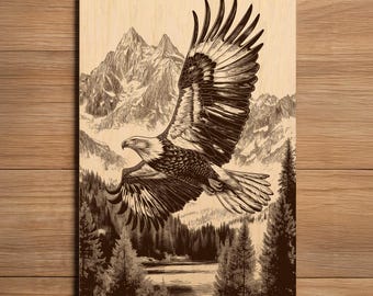 Eagle Laser Engraving File - Ready To Engrave PNG - Soaring Bald Eagle Scene - Mountain Forest Wildlife Art - Laser Burn File