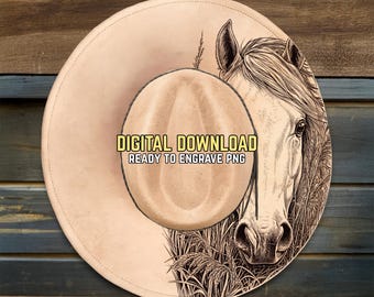 Horse Tall Grass Hat Burning Design - Ready To Engrave PNG - Farm Life - Wide Brim Hat Template - Pyrography Pattern - Laser & Hand Burning