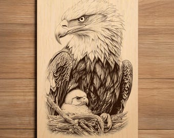 Eagle Laser Engraving File - Ready To Engrave PNG - Eagle and Fledging Scene - Nature Wildlife Art - Laser Burn File
